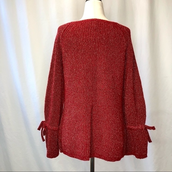 Moth (Anthropologie) tie sleeve sweater cranberry red gold metallic thread S - Picture 5 of 10